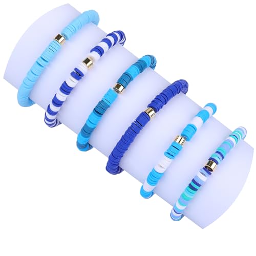 LEGENTLISUR 6 Stück Heisi Preppy Armbänder Blau Surfer Stackable Bracelets Stretch Armband mit Spacer Beads Armbänder Perlen Perlenarmbänder Set Bohemian Sommer Strand Schmuck für Frauen Mädchen von LEGENTLISUR
