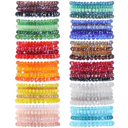 LEGENTLISUR 70 Stück Armband aus Glasperlen Kristallperlen Armband Buntes Perlenarmband Set Handgefertigtes Elastisches Armband aus Runden Glasperlen Schmuckgeschenk für Frauen von LEGENTLISUR