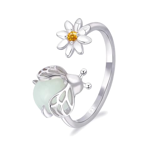 LEGENTLISUR Bienengänseblümchen Verstellbarer Offener Blumenring Blumen Ring Damen Ring Silber 925 Blumen Damenschmuck Geburtstagsgeschenke Für Mutter Und Schwester(17mm) von LEGENTLISUR