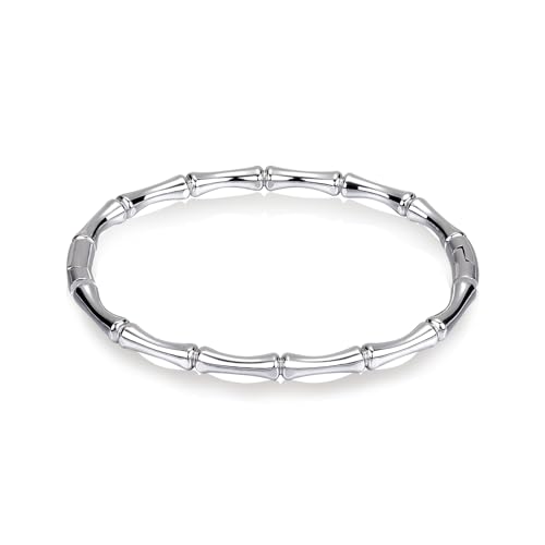 LEGENTLISUR Edelstahl Armband Damen Armbänder Kugelarmband aus Stahl Armband Mit Offener Schnalle Bambusarmband Geeignetes Schmuckgeschenk für Frauen(Stahlfarbe) von LEGENTLISUR