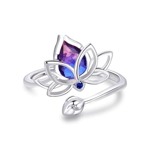 LEGENTLISUR Lotus Verstellbarer Offener Blumenring Blumen Ring Damen Ring Silber 925 Blumen Damenschmuck Geburtstagsgeschenke Für Mutter Und Schwester(17.5mm) von LEGENTLISUR