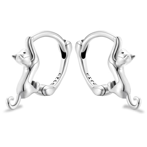 LEGENTLISUR Ohrringe Silber 925 Katze Creolen Ohrstecker Damen Silber für Frauen Mädchen von LEGENTLISUR