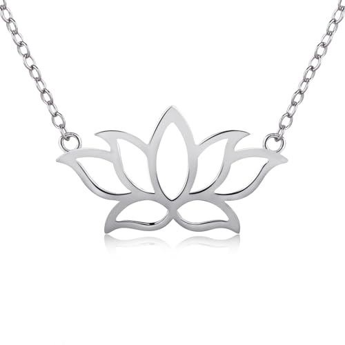 LEGENTLISUR Personalisierte Halskette Damenhalskette Lotus-Halskette Meditations-Lotus-Anhänger Yoga-Halskette Einfaches Tägliches Party-Schmuck-Geschenk(Platin) von LEGENTLISUR