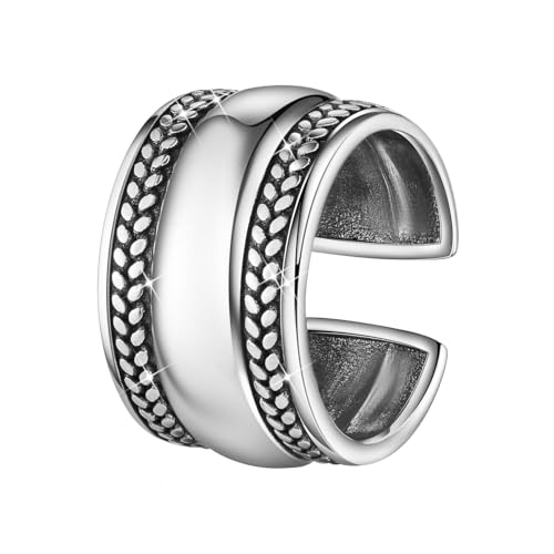 LEGENTLISUR Ringe Frauen 925 Silber Ringe Verstellbarer Ring Breiter Ring im Weizenohr-Design(Antikes Silber) von LEGENTLISUR