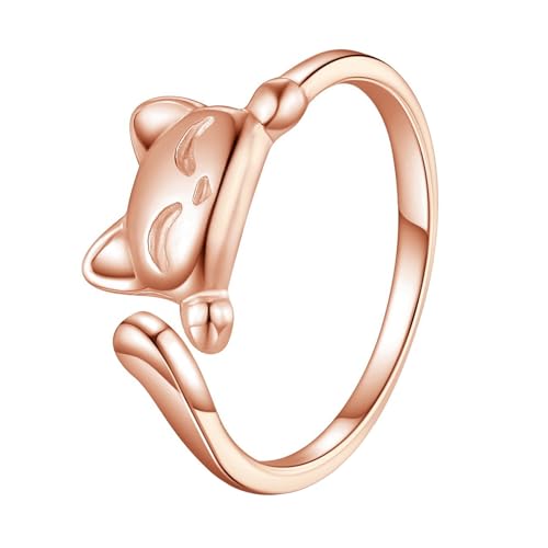 LEGENTLISUR Ringe Frauen Ringe Silber 925 Personalisierter Ring Niedlicher Katzenring Offener Ring Einzigartiges Design Geeignet Für Frauen(Roségold) von LEGENTLISUR