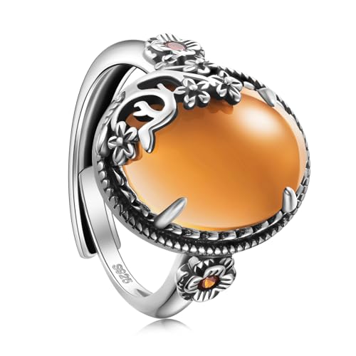 LEGENTLISUR Ringe Frauen Ringe Silber 925 Verstellbarer Ring Ovaler mit AAA-Zirkonia Zirkonia Damenschmuck Geburtstag Jubiläumsgeschenk(Dunkelorange) von LEGENTLISUR