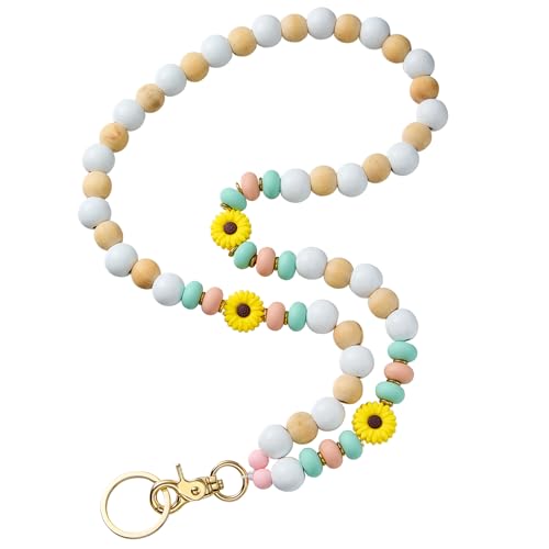 LEGENTLISUR Schlüsselband Für Lehrer Mit Ausweishalter Süßes Schlüsselband Mit Holzblumenperlen Für Frauen Für Kreuzfahrtschiffkarten Krankenschwesterausweise Und Schlüssel von LEGENTLISUR