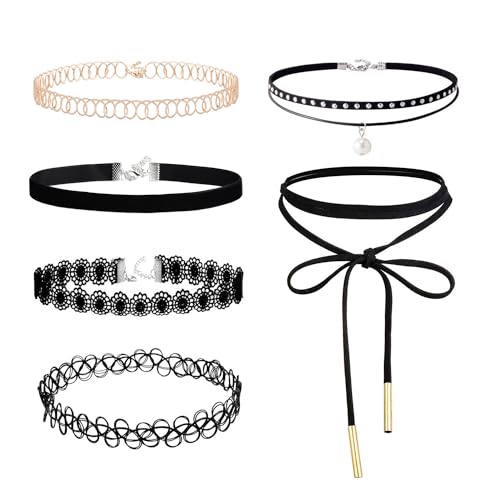 LEGITTA 6 Stück Choker Halsketten Set Stretch Samt Classic Gothic Tattoo Spitze Choker Leder Velvet Collier Ketten Halsband für Damen und Mädchen LEGITTA 6 Stück Choker Halsketten Set Stretch Samt Classic Gothic Tattoo Spitze Choker Leder Velvet Collier Ketten Halsband für Damen und Mädchen von LEGITTA