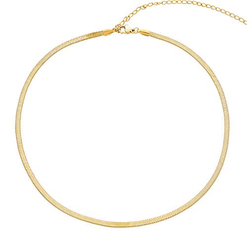 LEGITTA Damen Fischgrätenmuster Kette Choker in Gold Zarte Schlangenkette Halskette aus Edelstahl Titan Schmuck Nickelfrei LEGITTA Damen Fischgrätenmuster Kette Choker in Gold Zarte Schlangenkette Halskette aus Edelstahl Titan Schmuck Nickelfrei von LEGITTA