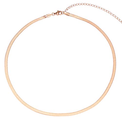 LEGITTA Damen Fischgrätenmuster Kette Choker in Rosegold Zarte Schlangenkette Halskette aus Edelstahl Titan Schmuck Nickelfrei LEGITTA Damen Fischgrätenmuster Kette Choker in Rosegold Zarte Schlangenkette Halskette aus Edelstahl Titan Schmuck Nickelfrei von LEGITTA