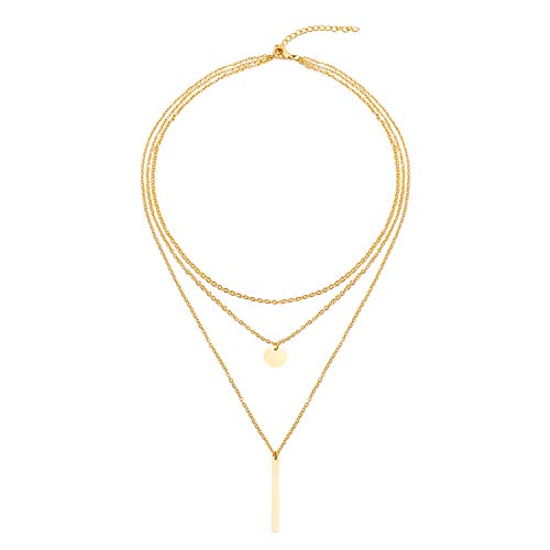 LEGITTA Damen Layered Kette mit Runder Plättchen Anhänger in Gold Zarte Kreis Mehrreihige Edelstahl Halskette aus Titan Nickelfrei von LEGITTA