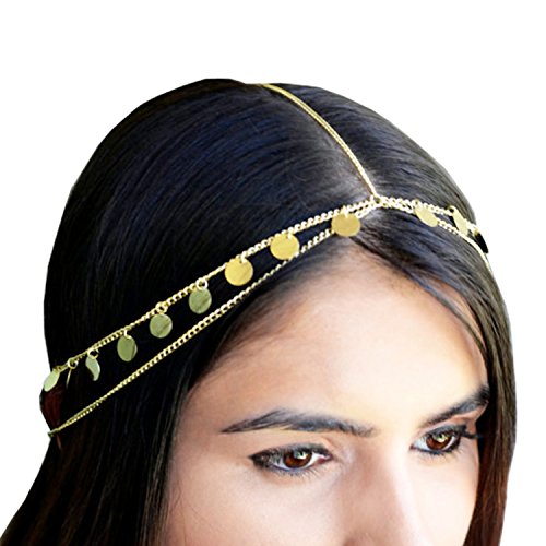 LEGITTA Damen Schmuck Gold Haarschmuck Paillette Hochzeit Schmuck Haarband Haarkette Lang Kette für Frauen Mädchen-EA0075 von LEGITTA