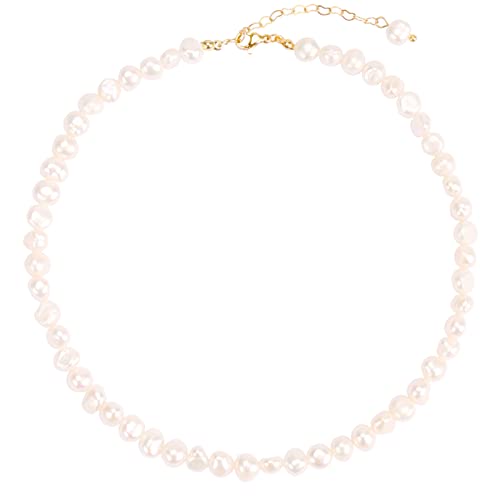 LEGITTA Perlenkette Choker Süßwasserperle Halskette Echte Perlen Schmuck Weiß Barock Geformte Perle Geschenk für Frauen Mädchen von LEGITTA