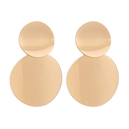 Legitta Damen Kreis Statement Ohrringe mit Runde Anhänger Disc Plättchen Ohrstecker Ohrschmuck Gold Geburtstag Geschenk Schmuckk für Frauen Mädchen von LEGITTA
