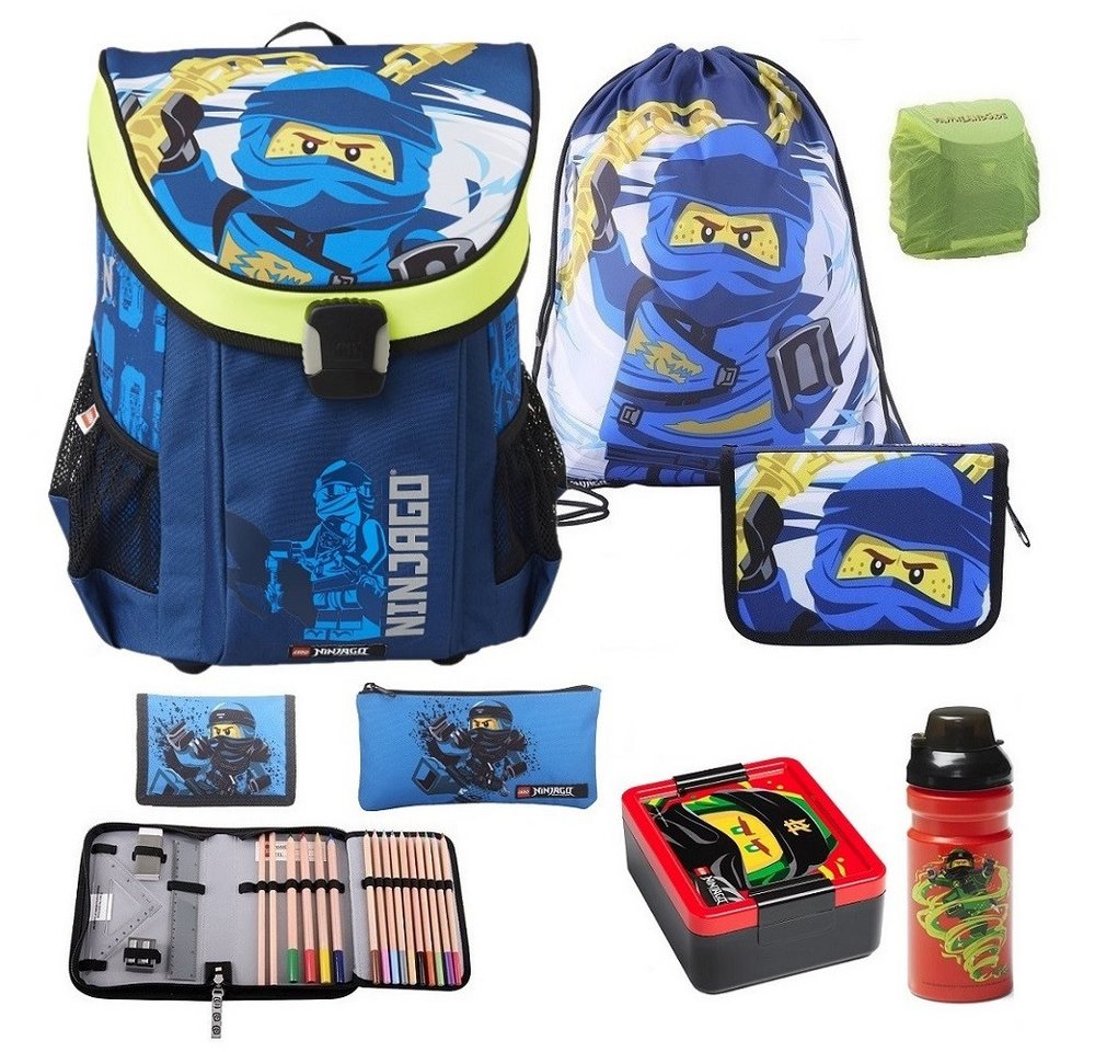 LEGO® Bags Schulranzen Lego Ninjago Einschulungs-Set "Easy" mit Brotdose und Trinkflasche (Set, 8-tlg., inkl. Federmappe, Ninjago Brotdose und Trinkflasche), Lego Ninjago Ninja, Blau von LEGO® Bags