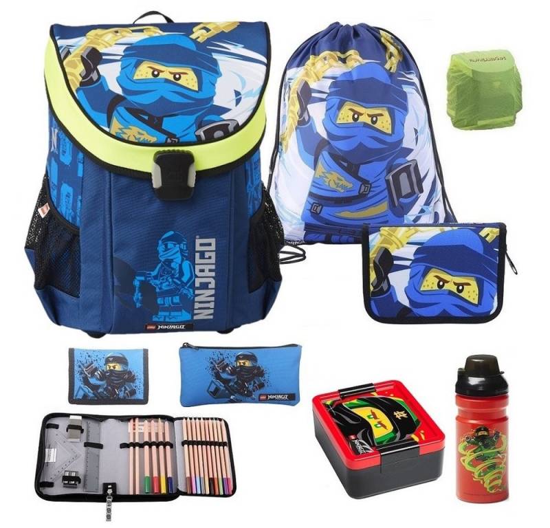 LEGO® Bags Schulranzen Lego Ninjago Einschulungs-Set "Easy" mit Brotdose und Trinkflasche (Set, 8-tlg., inkl. Federmappe, Ninjago Brotdose und Trinkflasche), Lego Ninjago Ninja, Blau von LEGO® Bags
