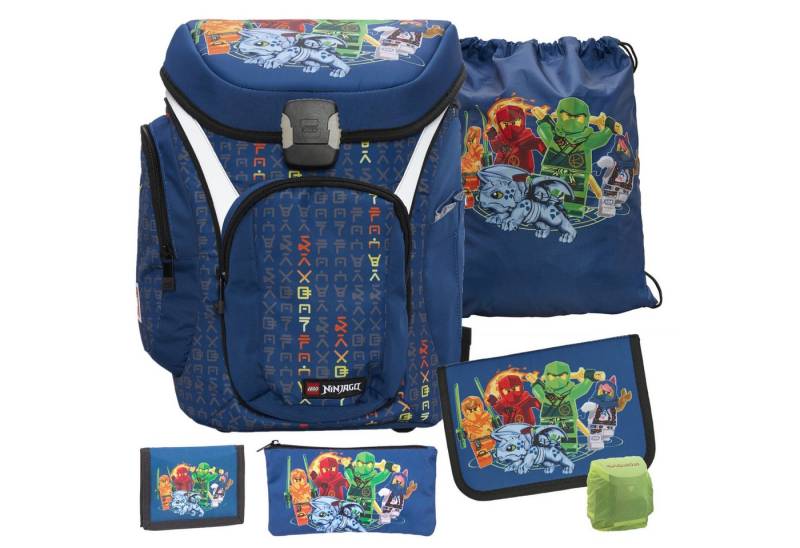 LEGO® Bags Schulranzen Lego Ninjago Einschulungs-Set "Explorer" mit gefüllter Federmappe (Set, 6-tlg., mit Schlamper, Turn- & Geldbeutel), ab der 1. Klasse, Ergonomisch, 16L Volumen, wasserabweisend von LEGO® Bags