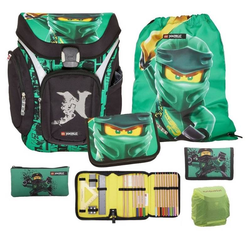 LEGO® Bags Schulranzen Lego Ninjago Einschulungs-Set "Explorer" mit gefüllter Federmappe (Set, 6-tlg., mit Schlamper, Turn- & Geldbeutel), ab der 1. Klasse, Ergonomisch, 16L Volumen, wasserabweisend von LEGO® Bags