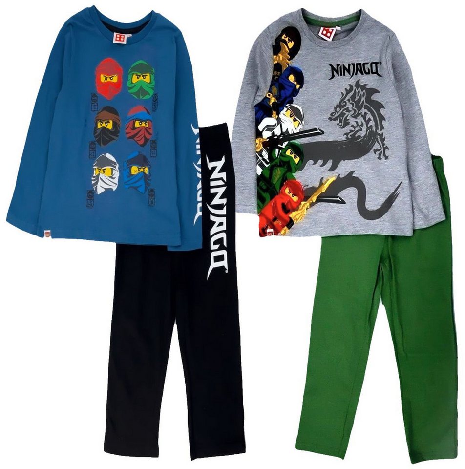 LEGO® kidswear Pyjama 2X Lego Ninjago Lange Jungen Schlafanzüge 4 Teile 98 104 110 116 128 (Set) 2x Kinderpyjama lange Hose + langärmeliges Oberteil von LEGO® kidswear