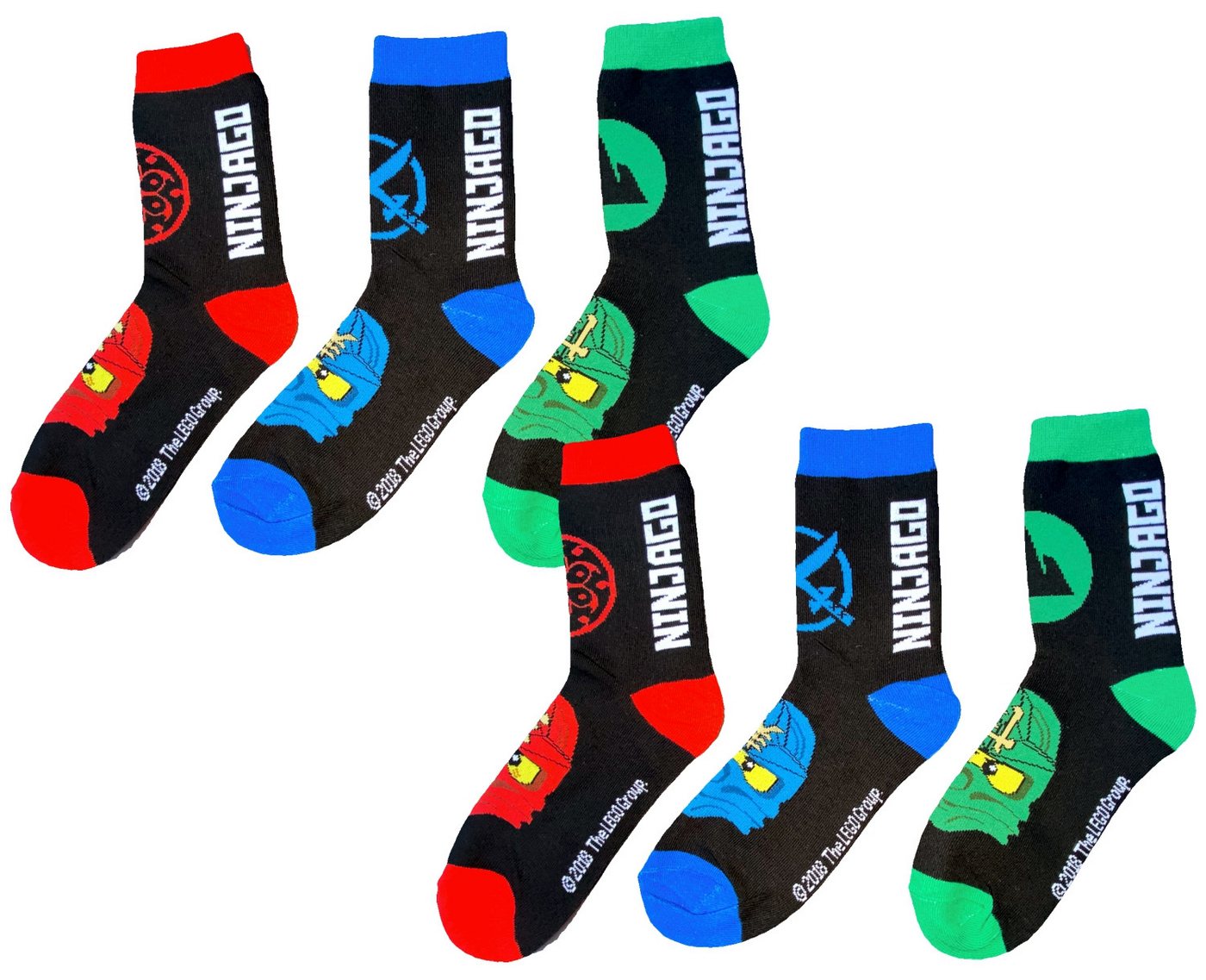 LEGO® Feinsocken LEGO® NINJAGO Socken Set 6 Paar Kindersocken Kinder Strümpfe für Jungen grau oder schwarz Gr.27/30 31/34 35/38 von LEGO®