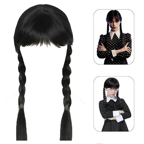 Wednesdays Perücke Mädchen, Perückes Schwarzes Karnevals, Addamsperücke für Kinder Erwachsene, Wednesdays Perückes Geflochtene Schwarzeperücken, Perücken mit Ponyzopf, Gothickostüm Langezöpfeperücke Wednesdays Perücke Mädchen, Perückes Schwarzes Karnevals, Addamsperücke für Kinder Erwachsene, Wednesdays Perückes Geflochtene Schwarzeperücken, Perücken mit Ponyzopf, Gothickostüm Langezöpfeperücke von LEGQYJK