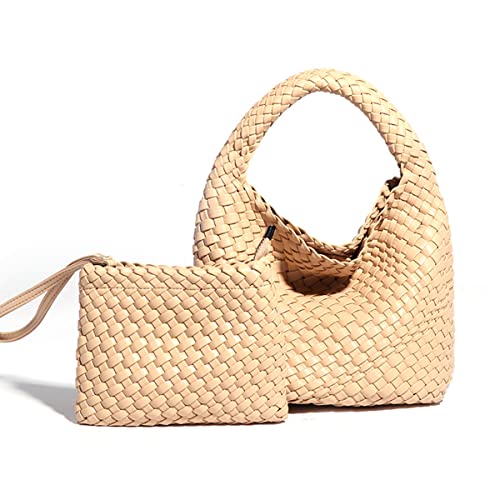 LEGVAEY Vintage Handgemachte Mode Gewebte Tasche Shopper Tasche Reise Handtaschen und Geldbörsen Frauen Tote Bag Sommer Strand Große Kapazität Schulter Taschen, cremefarben, in von LEGVAEY