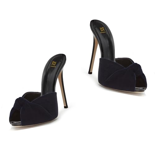 LEHOOR Frauen Stiletto Absatz Pantoletten Plattform Schleife Runde Offene Zehe Slip On Pantoletten Samt Sexy 5 Zoll Dünn High Heels Peep Toe Stilettos Backless Sandale Heels Kleid Abend Party Sommer von LEHOOR