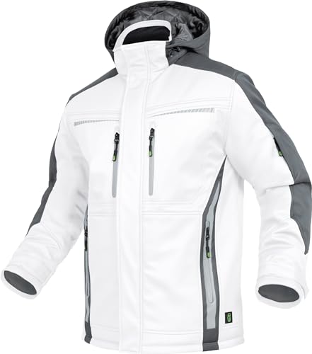 LEIB WÄCHTER Flex-Line Winter Softshelljacke Malerjacke weiß-grau mit abnehbarer Kapuze XS-5XL (XXL) von Leib Wächter