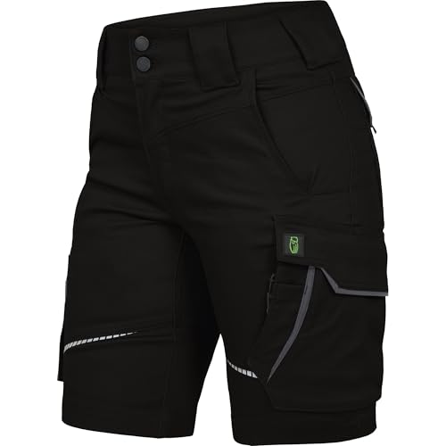 Leibwächter – Arbeitsshorts Damen Flex LINE Schwarz-grau – Größe 42 – Robuste Cargo Hose mit Taschen – Handwerker Shorts – Berufsbekleidung – Multifunktionshose mit Reflektoren von Leibwächter
