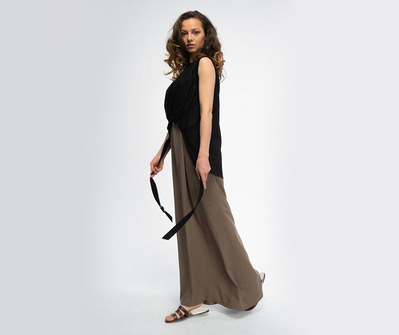 Avantgarde Kleid, Maxi Kleid Mit Leinenweste, Minimal Extravagantes Frau Abendkleid, Lange Weste, Gothic von LEICNECRAcasual