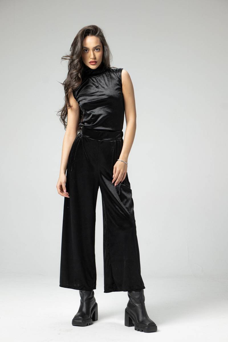 Avantgarde Schwarzes Samt Crop Top, Gothic Bluse Mit Stehkragen, Elegantes Kurzes Top Im Stil Der 1960Er Jahre, Schlichte Weiche Bluse, Lockeres von LEICNECRAcasual