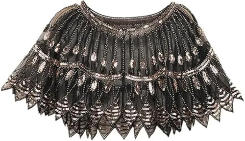 LEIDAI Damen Abend Glitzerschal 1920er Kleid Vintage Cape Elegante Stickerei Netz-Kurzarmpullover Modische Überwurf-Accessoires für Party und Ball von LEIDAI
