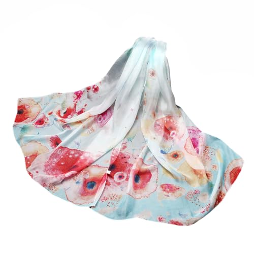 LEIDAI Frauen Seidenschal Elegante Leichte Lange Version in Blau mit Farbverlauf 100% Seide Sonnenschutz Anti Allergische Chiffonschal (#2006) von LEIDAI
