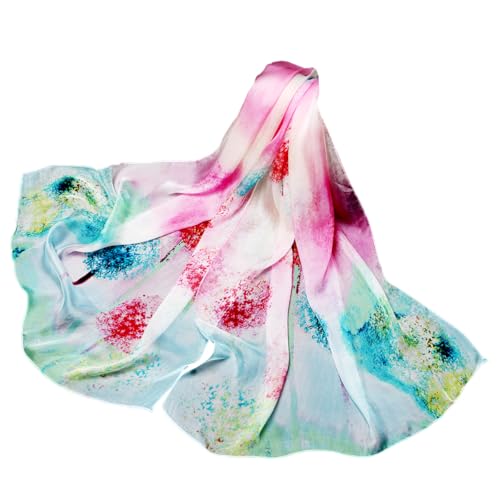 LEIDAI Frauen Seidenschal Elegante Leichte Lange Version in Blau mit Farbverlauf 100% Seide Sonnenschutz Anti Allergische Chiffonschal (#5) von LEIDAI