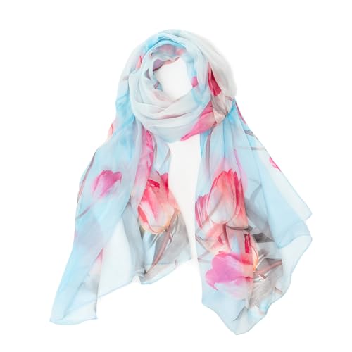 LEIDAI Frauen Seidenschal Elegante Leichte Lange Version in Blau mit Farbverlauf 100% Seide Sonnenschutz Anti Allergische Chiffonschal (15#) von LEIDAI