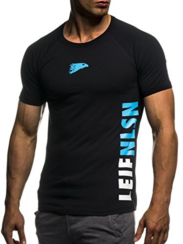 Leif Nelson Gym Herren Fitness T-Shirt Trainingsshirt Training LN06279; Größe S, Schwarz-Blau von Leif Nelson