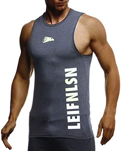 Leif Nelson Gym Herren Fitness Sport-Shirt ohne Ärmel Top Trainingsshirt Slim Fit Männer Bodybuilder Training Funktionsshirt Bekleidung für Bodybuilding LN8283 Anthrazit-Gelb Large von Leif Nelson