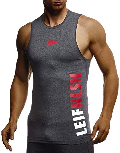 Leif Nelson Gym Herren Fitness Sport-Shirt ohne Ärmel Top Trainingsshirt Slim Fit Männer Bodybuilder Training Funktionsshirt Bekleidung für Bodybuilding LN8283 Anthrazit-Rot X-Large von Leif Nelson