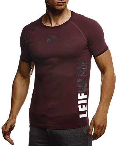 Leif Nelson Gym Herren Fitness T-Shirt Slim Fit Moderner Männer Bodybuilder Trainingsshirt Kurzarm Top Herren Sport T-Shirt - Bekleidung Bodybuilding Training LN06279 Bordeaux-Schwarz XX-Large von Leif Nelson