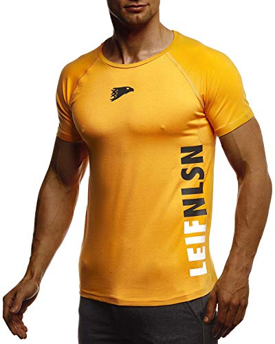 Leif Nelson Gym Herren Fitness T-Shirt Slim Fit Moderner Männer Bodybuilder Trainingsshirt Kurzarm Top Herren Sport T-Shirt Bekleidung für Bodybuilding Training LN06279 Orange-Schwarz XX-Large von Leif Nelson