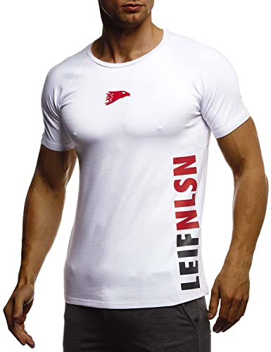 Leif Nelson Gym Herren Fitness T-Shirt Slim Fit Moderner Männer Bodybuilder Trainingsshirt Kurzarm Top Herren Sport T-Shirt - Bekleidung für Bodybuilding Training LN06279 Weiß-Rot X-Large von Leif Nelson