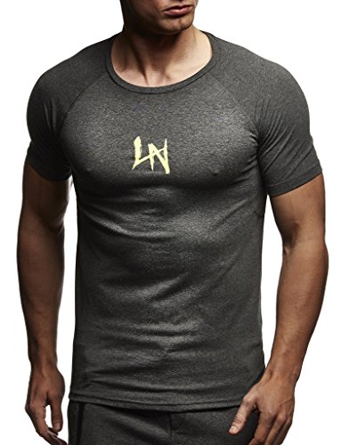 Leif Nelson Gym Herren Fitness T-Shirt Slim Fit Moderner Männer Bodybuilder Trainingsshirt Kurzarm Top Herren Sport T-Shirt - Bekleidung für Bodybuilding Training LN8041 Anthrazit-Gelb XX-Large von Leif Nelson