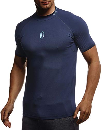 Leif Nelson Gym Herren Fitness T-Shirt Slim Fit Moderner Männer Bodybuilder Trainingsshirt Kurzarm Top Herren Sport T-Shirt - Bekleidung für Bodybuilding Training LN8286 D.Blau-Türkis X-Large von Leif Nelson