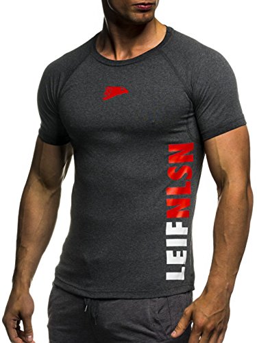 Leif Nelson Gym Herren Fitness T-Shirt Trainingsshirt Training LN06279; Größe XXL, Anthrazit-Rot von Leif Nelson