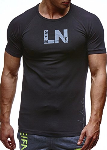 Leif Nelson Gym Herren Fitness T-Shirt Trainingsshirt Training LN06282; Größe S, Schwarz-Anthrazit von Leif Nelson