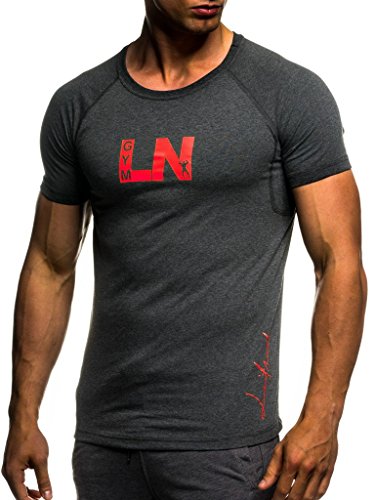 Leif Nelson Gym Herren Fitness T-Shirt Slim Fit Männer Bodybuilder Trainingsshirt Kurzarm Top Sport T-Shirt - Bekleidung für Bodybuilding Training Anthrazit Rot XXL von Leif Nelson