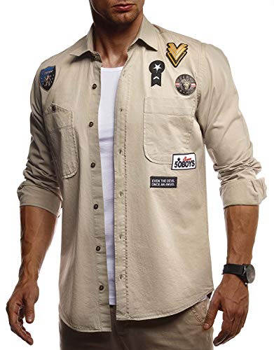 Leif Nelson Herren Hemd Freizeithemd T-Shirt Langarm 100% Baumwolle Männer Langarmshirt Oversize Jeanshemd Jungen Basic Shirt Kurzarmshirt Jeansjacke Sommerhemd LN3845 Beige Small von Leif Nelson