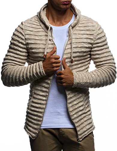 Leif Nelson Strickjacke Herren mit Kapuze & Reissverschluss (Beige, Größe XXL) - Strick Sweatjacke Männer Cardigan für Winter Baumwolle von Leif Nelson