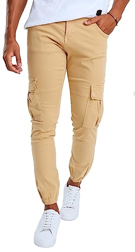 Leif Nelson Herren Hose Jeans Jeanshose Chino Cargo Chinohose Jogger Freizeithose Slim Fit LN9285; W33L30, Camel/Beige von Leif Nelson