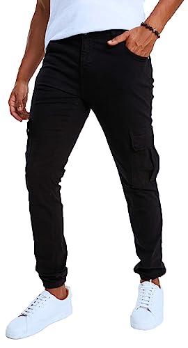 Leif Nelson Herren Hose Jeans Jeanshose Chino Cargo Chinohose Jogger Freizeithose Slim Fit LN9285; W33L30, Schwarz von Leif Nelson